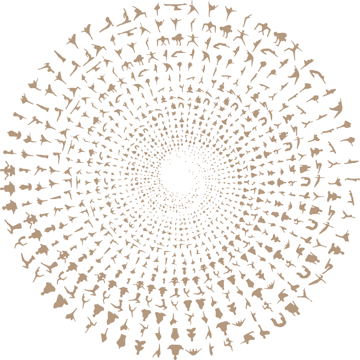 Différentes silhouettes de personnes placées en spirale, exprimant l'équilibre, la paix et le bien être